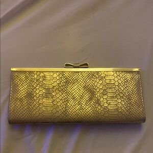 Gold Metallic Snakeskin Clutch with Structured Frame (never used)